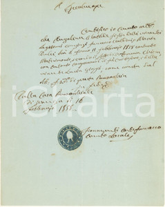 1858 SERNIGA / SALO' Fede di matrimonio di Angelina Clotilde NALDINI Certificato manoscritto, originale d'epoca, rilasciato dal curato Carlo Francesco Fioravanti.Timbro parrocchiale. CONDIZIONI:FAIR/discreto piegature d'epocaFORMATO: 20x25 cm originale e autentica 1