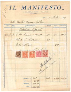 Documento originale, autentico 1940 MILANO Tipografia IL MANIFESTO  Fattura locandine CICLISMO Vigorelli 2 1