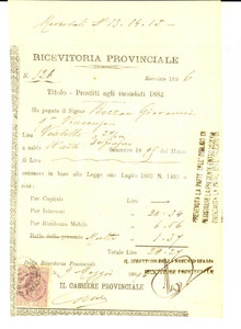 Documento originale, autentico 1896 PADOVA Ricevuta Giovanni BEZZAN  Rata prestito inondati 1882 1 1