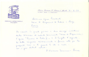 Autografo originale 1977 PADOVA S. Antonio d Arcella  Lettera padre Vincenzo TOMMASI  AUTOGRAFO 1
