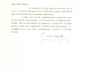 Autografo originale 1977 PADOVA Accademia Patavina Scienze Lettere  Enrico OPOCHER  AUTOGRAFO 1