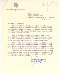 Autografo originale 1967 ROMA Lettera on. Beniamino BROCCA pro famiglia in difficoltà AUTOGRAFO 1