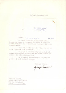 Autografo originale 1976 VASTO Lettera Giuseppe CATANIA giornalista de Il Tempo AUTOGRAFO 1