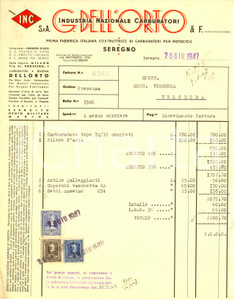 Documento originale, autentico 1947 SEREGNO MB Ditta DELL ORTO Carburatori  Fattura Commerciale 1