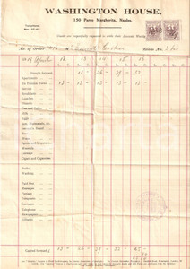 Documento originale, autentico 1919 NAPOLI Hotel WASHINGTON HOUSE Albergo Fattura 1