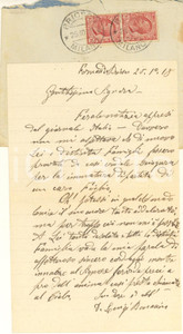 Manoscritto, lettera originale 1918 FORNACI DI BRIOSCO MB Lettera don Luigi BONACINA  Lutto per due figli 1