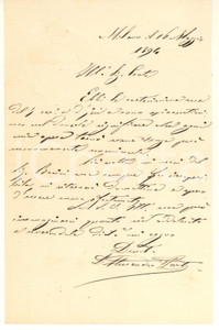 Manoscritto, lettera originale 1894 MILANO Lettera notaio Alessandro PORTA addolorato per impresa non riuscita 1