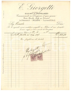 Documento originale, autentico 1908 MILANO Via S. Margherita 9  E. GIORGETTI Drapperie e flanelle  Fattura 1