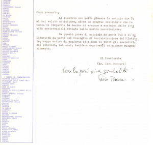 Autografo originale 1977 PADOVA Lettera Enzo BUCCERI  Ringraziamento per contributo Autografo 1