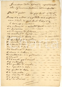 Documento originale, autentico 1800 ca OMEGNA Inventario osteria di Marianna BELLONI vedova BORDES Manoscritto 1