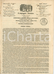 Documento originale, autentico 1862 VOGHERA Compagnia Assicurazione a premio fisso  Polizza contro incendi 1