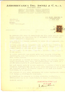Documento originale, autentico 1945 MILANO Corso Roma 132 Aeromeccanica ing. ASCOLI Assunzione magazziniere 1