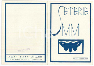 Materiale pubblicitario d’epoca 1934 MILANO  SETERIE MM Mejani e May  Pieghevole pubblicitario 9x13 cm 1