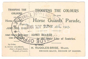 Oggetto da collezione cartaceo 1903 LONDON  TROOPING THE COLOURS Horse Guards parade  Ticket 9x6 cm 1