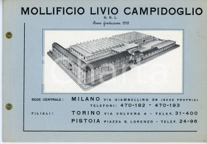 1930 ca MILANO Mollificio Livio CAMPIDOGLIO Catalogo molle Pubblicazione d'epoca. PAGINE: 12CONDIZIONI:FAIR/discreto Lievi macchie in copertinaFORMATO: 23x16 cm originale e autentica 1