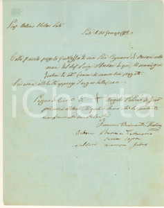 1858 SALO' (BS) Ricevuta Angela VALDINI illetterata pro Luigi Sbarbari Lettera prefilatelica, originale d'epoca, contenente l'attestazione di pagamento di una donna analfabeta. CONDIZIONI:GOOD/buono piegature d'epocaFORMATO: 20x25 cm originale e autentica 1