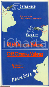 Materiale pubblicitario d’epoca 1955 MILANO Cartoncino Rinocidina e Orocidina VALEAS pubblicitario 1