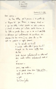 Autografo originale 1993 VENEZIA Giuliano SCABIA  Andare oltre il proprio limite?  AUTOGRAFO 1