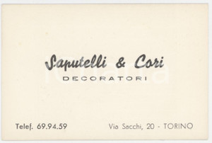 1950 ca TORINO Via Sacchi 20 SAPUTELLI & CORI Decoratori - Biglietto da visita 1 Biglietto da visita d'epoca. CONDIZIONI:GOOD/buonoFORMATO: 10x7 cm originale e autentica 1