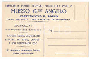 Cartolina originale da collezione 1935 ca CASTELNUOVO DON BOSCO Giuseppe Angelo MUSSO Lavori vimini Cartolina 1
