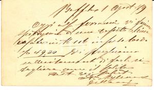 Documento originale, autentico 1879 BOFFALORA SOPRA TICINO  VALLAURI a Melchiorre GULLER Verbania Intra 1