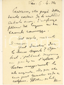 Autografo originale 1954 Vincenzo MANZINI Ogni tanto i politicanti scoprono un genio AUTOGRAFO 1