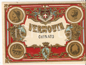 Materiale pubblicitario d’epoca 1950 ca LIQUORE VERMOUTH CHINATO Etichetta pubblicitaria VINTAGE 13x10 cm 4 1