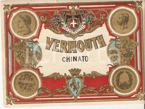 Materiale pubblicitario d’epoca 1950 ca LIQUORE VERMOUTH CHINATO Etichetta pubblicitaria VINTAGE 13x10 cm 3 1