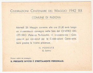 Oggetto da collezione cartaceo 1942 PADOVA Centenario Congresso scienziati 1842  Invito alla conferenza 1
