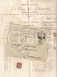 Oggetto da collezione cartaceo 1927 TORINO Casa del falegname di Mario COTTINO Ferramenta Fattura con busta 1