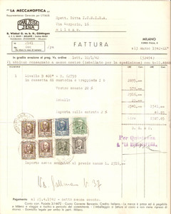 Documento originale, autentico 1942 MILANO Ditta MECCANOPTICA rappresentanza Carl ZEISS JENA Fattura 1