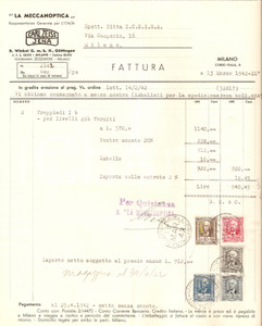 Documento originale, autentico 1942 MILANO Ditta MECCANOPTICA rappresentanza Carl ZEISS JENA Fattura 1