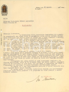 Autografo originale 1942 PADOVA Editrice CEDAM  Marzio MILANI su collana scolastica Autografo 1