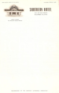 Materiale pubblicitario d’epoca 1950 ca COLUMBUS Ohio USA SOUTHERN Hotel Carta intestata ILLUSTRATA 2 1