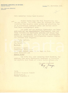 Autografo originale 1951 TRIESTE Riunione Adriatica di Sicurtà  Lettera Oscar DESOYE a un collega 1
