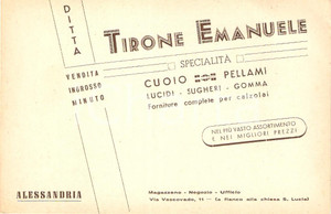 Oggetto da collezione cartaceo 1940 ca ALESSANDRIA Ditta Emanuele TIRONE Cuoio Cartoncino pubblicitario 2 1