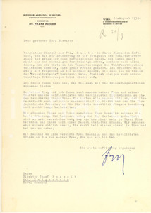 Autografo originale 1951 WIEN Riunione Adriatica di Sicurtà  Franz FIEGER direktor Österreich 1