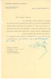 Manoscritto, lettera originale 1951 TRIESTE Riunione Adriatica Sicurtà  Lettera Dario ZAFFIROPULO condirettore 1