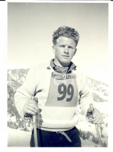 Fotografia d epoca originale 1960 ca SWITZERLAND Campionati SCI ALPINO Bernhard PERREN pronto per la gara 4 1