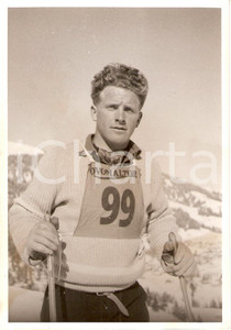 Fotografia d epoca originale 1960 ca SWITZERLAND Campionati SCI ALPINO Bernhard PERREN pronto per la gara 1 1