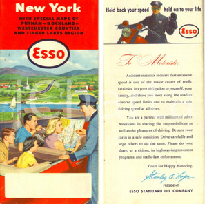 Mappa, planimetria storica 1954 NEW YORK with maps PUTNAM, ROCKLAND, FINGER LAKES Carta stradale ESSO 1