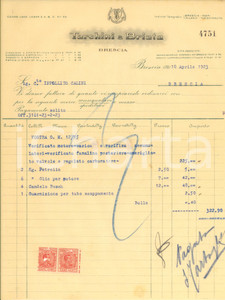 Documento originale, autentico 1923 BRESCIA Ditta TARCHINI & BRIATA automobili  Fattura intestata 1 1