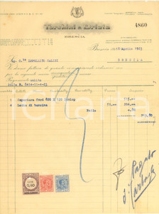 Documento originale, autentico 1923 BRESCIA Ditta TARCHINI & BRIATA automobili  Fattura intestata 7 1