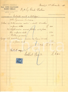 Documento originale, autentico 1931 BRESCIA Dino SALVAGNI Mario CIRILLO Gabinetto dentistico  Fattura 1