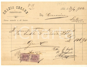 Documento originale, autentico 1904 SALO  BS Cesare GRAZIA prestinaio  Pane usuale e di lusso Fattura 1