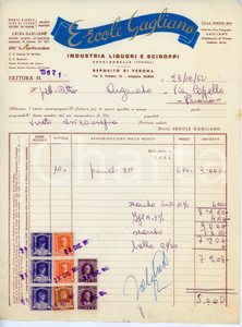 Documento originale, autentico 1962 CAVALCASELLE Liquori Ercole GAGLIANO Fattura  21x29 cm 1 1