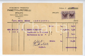 Documento originale, autentico 1920 SPOLETO Stab. tip. PANETTO E PETRELLI Fattura guide turistiche di SPOLETO 1