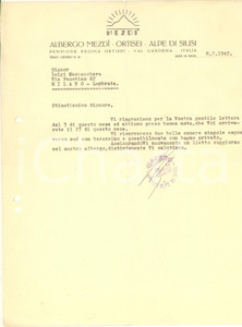 Documento originale, autentico 1942 ALPE DI SIUSI  Albergo MEZDI  Pensione REGINA ORTISEI  Lettera commerciale 1