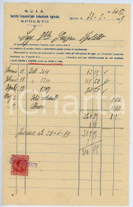 Documento originale, autentico 1929 SPOLETO Società Commerciale Industriale Agricola S.C.I.A. Fattura 1 1