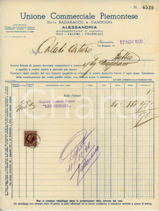 Documento originale, autentico 1936 ALESSANDRIA Ditta BADARACCO E GANDOLFO Unione Comm. Piemontese  Fattura 1